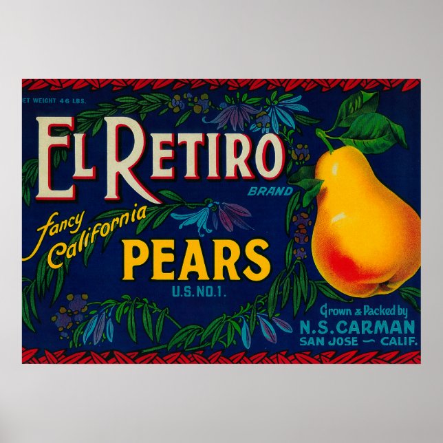El Retiro Pear Crate Label Poster (Front)