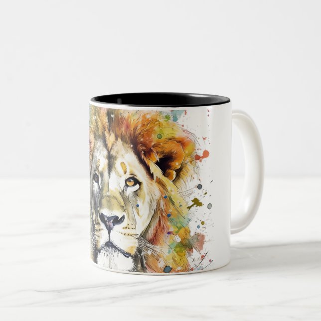 El rey del colour - Un león majestuoso  Two-Tone Coffee Mug (Front Right)