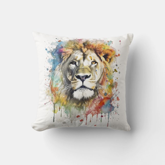 El rey del colour - Un león majestuoso y vibrante Cushion (Front)