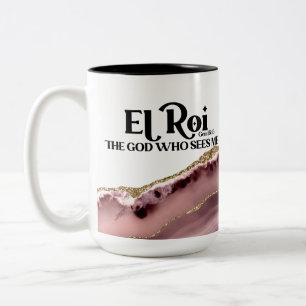 El Roi The God Who Sees Me Pink Marble Monogram  Two-Tone Coffee Mug