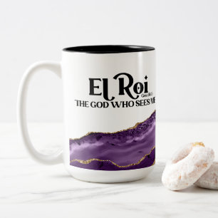 El Roi The God Who Sees Me Purple Marble Name Two-Tone Coffee Mug