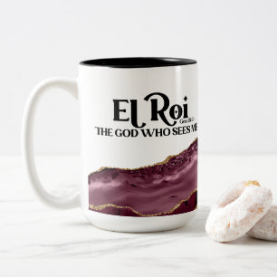 El Roi The God Who Sees Me Red Marble Monogram   Two-Tone Coffee Mug