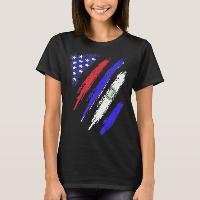 El Salvador American Grown Flag USA Patriot Herita T-Shirt (Front)