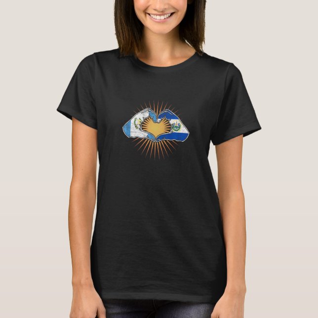 El Salvador And Guatemala Heart Hands T-Shirt (Front)