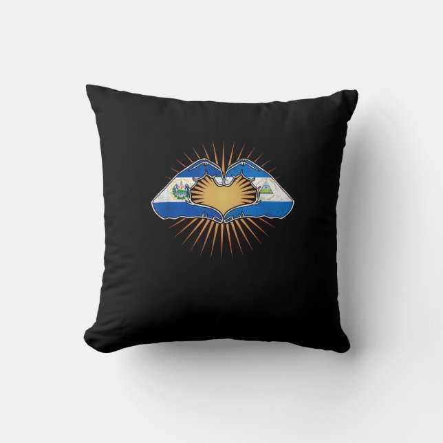 El Salvador And Nicaragua Heart Hands Cushion (Front)