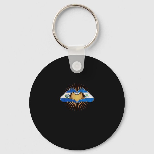 El Salvador And Nicaragua Heart Hands Key Ring (Front)