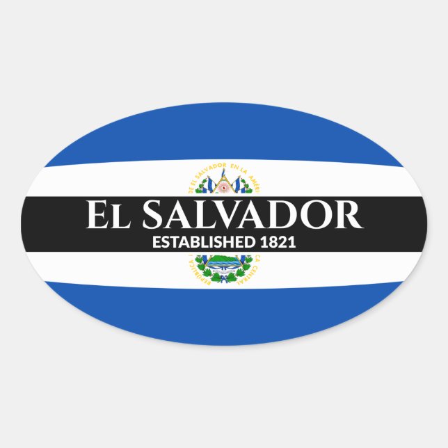 El Salvador Established 1821 Flag White Text Oval Sticker (Front)