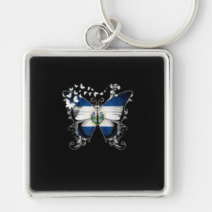 El Salvador Flag Butterfly Graphic Key Ring