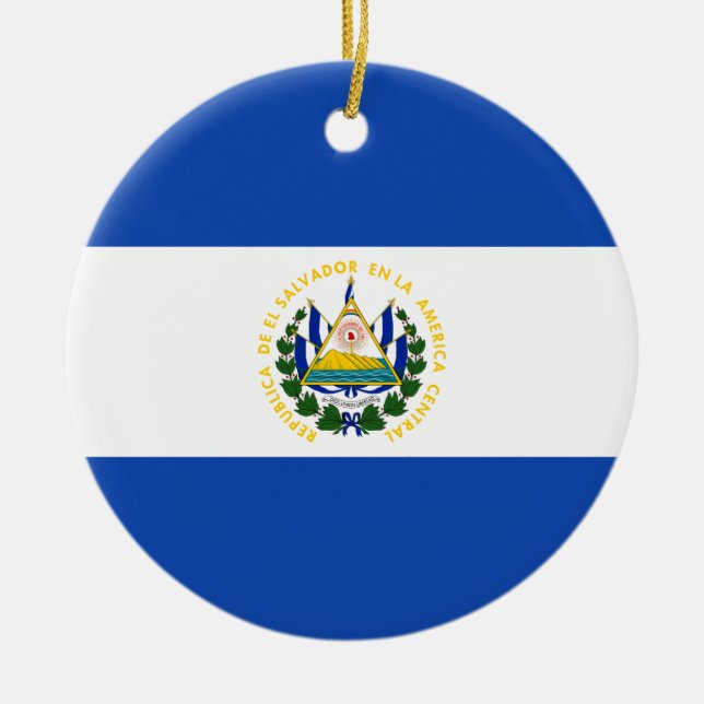 El Salvador Flag Ceramic Tree Decoration (Front)