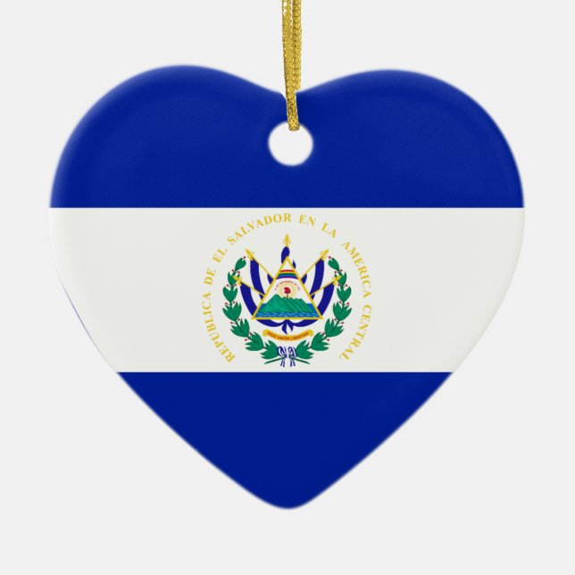 El Salvador Flag Heart Ceramic Tree Decoration (Front)