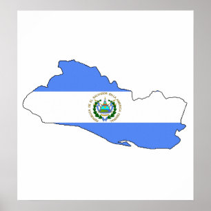 El Salvador Flag Map full size Poster