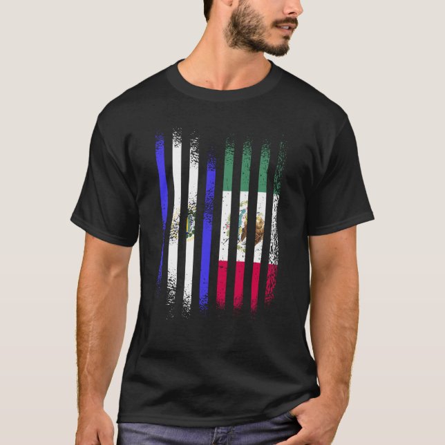 El Salvador Flag Mexico Grown Country Flags Stripe T-Shirt (Front)