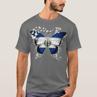 El Salvador Flag Shirt Butterfly Graphic