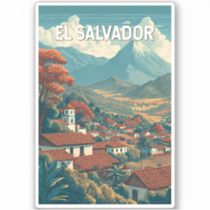 El Salvador Illustration Travel Art Vintage