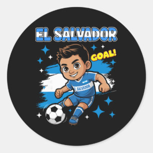 El Salvador Kid Goal Cartoon El Salvadoran Flag Fo Classic Round Sticker