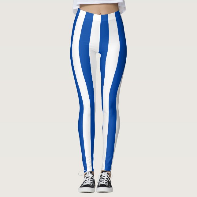 El Salvador National Flag Colours Vertical Striped Leggings (Front)