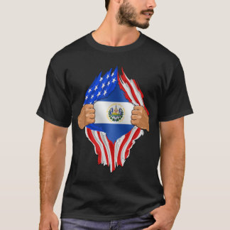 El Salvador Roots USA Flag Patriotic Salvadoran He T-Shirt