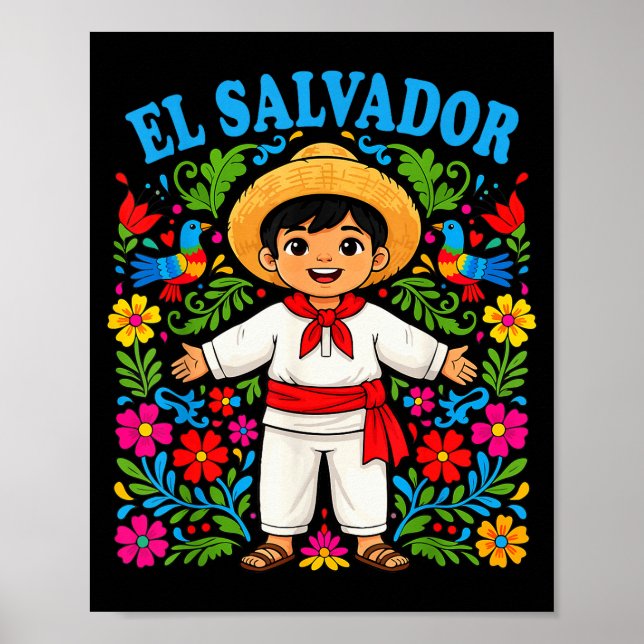 El Salvador Salvadoran Boy Traditional Outfit Folk Poster (Front)