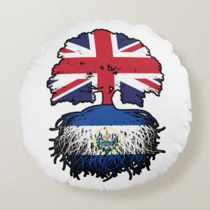 El Salvador Salvadoran British UK Tree Roots Flag Round Cushion