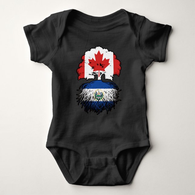 El Salvador Salvadoran Canadian Canada Tree Roots Baby Bodysuit (Front)