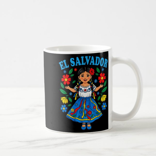 El Salvador Salvadoran Girl Traditional Dress Folk Coffee Mug (Right)