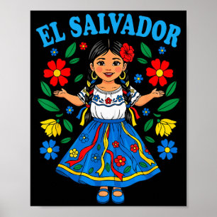 El Salvador Salvadoran Girl Traditional Dress Folk Poster
