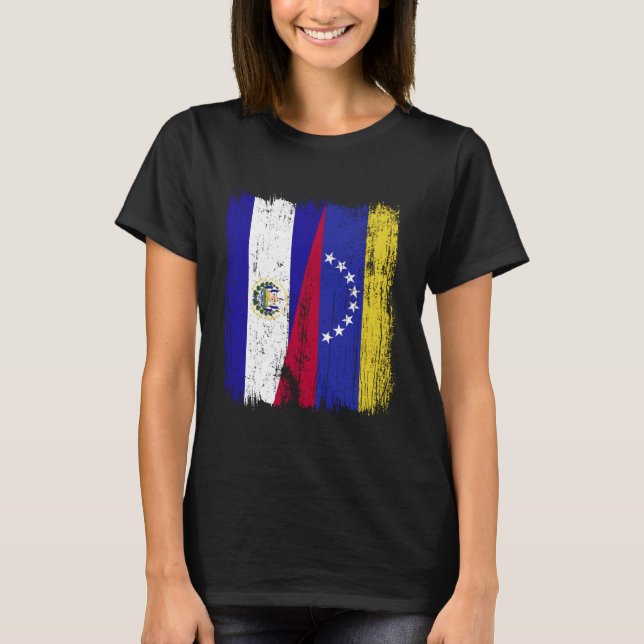 El Salvador Venezuela Half Flag Salvadorian Venezu T-Shirt (Front)