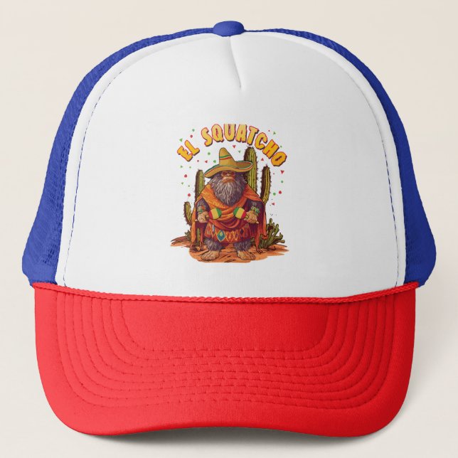 El Squatcho Bigfoot with Maraca, Sombrero and Ponc Trucker Hat (Front)