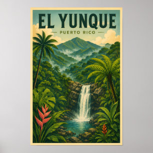 El Yunque National Forest Puerto Rico Illustration Poster