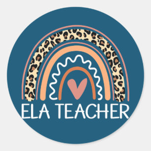 ELA Teacher leopard Rainbow Back To School Classic Round Sticker