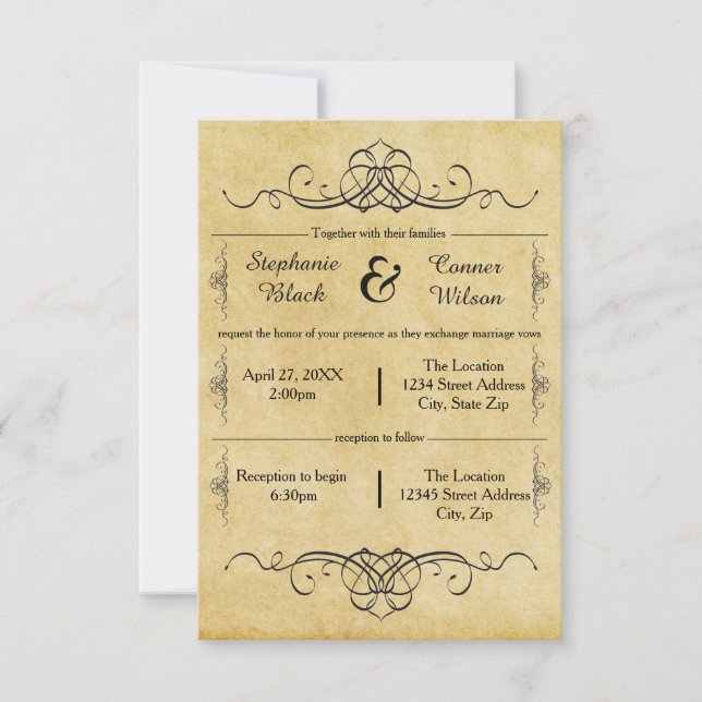 Elaborate Antique - 3x5 Wedding/Reception Invite (Front)