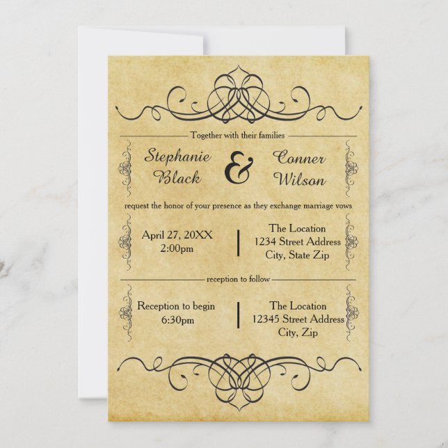Elaborate Antique Design -Wedding/Reception Invite (Front)