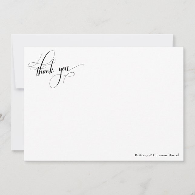 Elaborate Calligraphy Simple Black & White Thank You Card (Front)