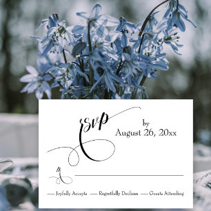 Elaborate Flourishes Simple Black and White RSVP Card