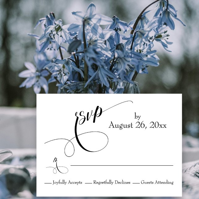 Elaborate Flourishes Simple Black and White RSVP Card (Creator Uploaded)
