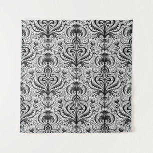Elaborate Luxury Black Seamless Damask Floral Patt Tapestry