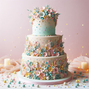 ELABORATE PASTEL FLORAL CAKE BIRTHDAY CARD