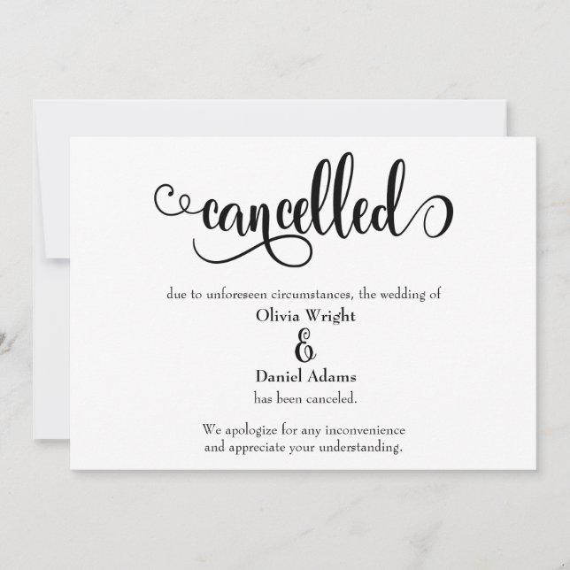 Elaborate Script Cancelled Wedding Announcement (Front)