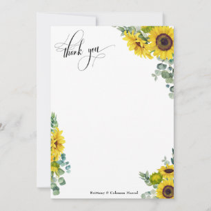 Elaborate Script Eucalyptus & Sunflowers Thank You Card