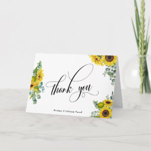 Elaborate Script Eucalyptus & Sunflowers Thank You Card