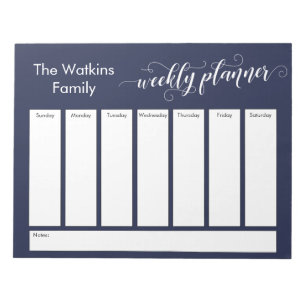 Elaborate Script Simple Navy Weekly Planner Notepad