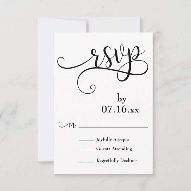 Elaborate Script Typography Black & White RSVP Card (Front)