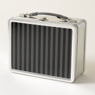 Elagnat Black & Smoky Black Vertical Stripes Metal Lunch Box