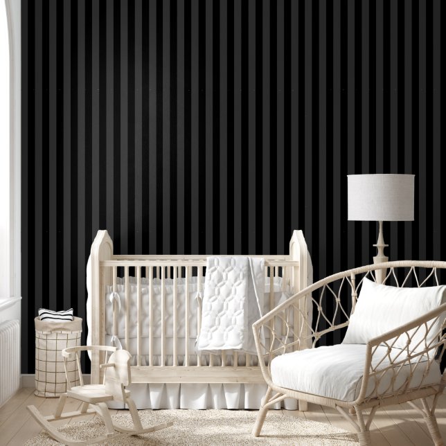 Elagnat Black & Smoky Black Vertical Stripes  Wallpaper (Kids)