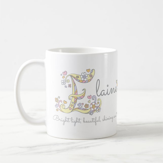 Elaine letter E name meaning monogram mug (Left)