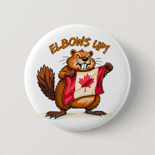 Elbows UP! Beaver, Canadian Flag Maple Leaf 6 Cm Round Badge