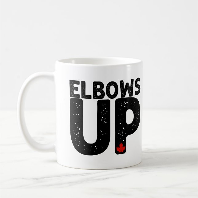 ELBOWS UP Bold Distressed Typography Coffee Mug (Left)
