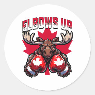 Elbows Up Canada Boxing Moose Maple Leaf Canadian Classic Round Sticker