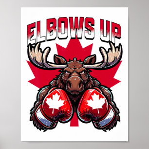 Elbows Up Canada Boxing Moose Maple Leaf Canadian Poster