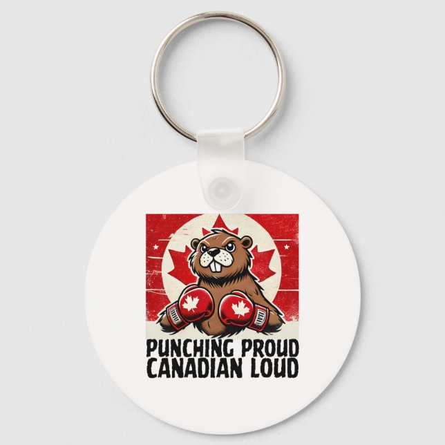 Elbows Up Canada Canadian Counter Tariffs Beaver B Key Ring (Front)